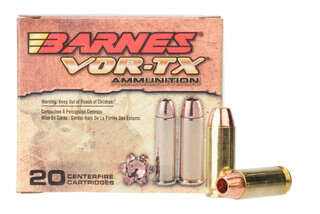 Barnes Vor-TX 10mm auto ammo features a 155 grain lead free hollow point